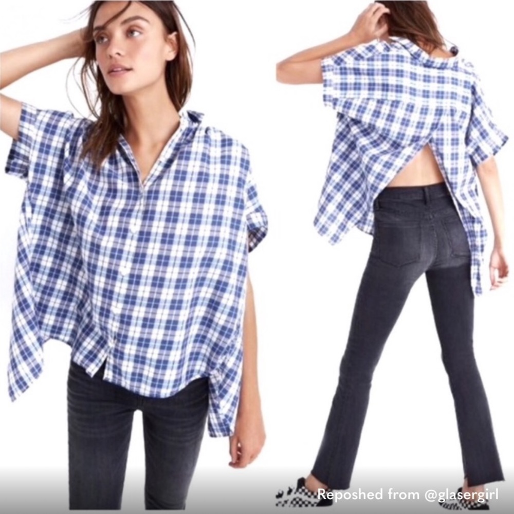 Madewell Central Plaid Split Back Button Front Top